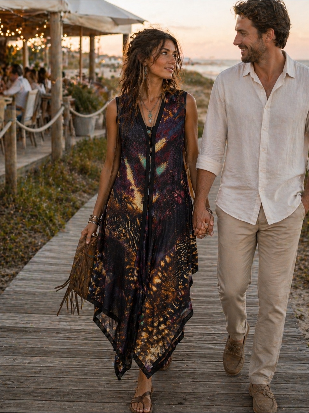 MESMERIZE BOHEMIAN WESTERN HANDKERCHIEF HEM DATE NIGHT DRESS SZ S